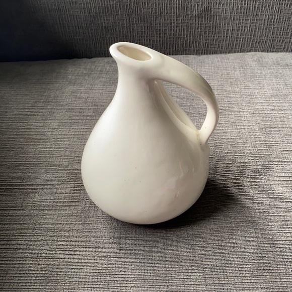 Vtg MCM handled white jug bud vase